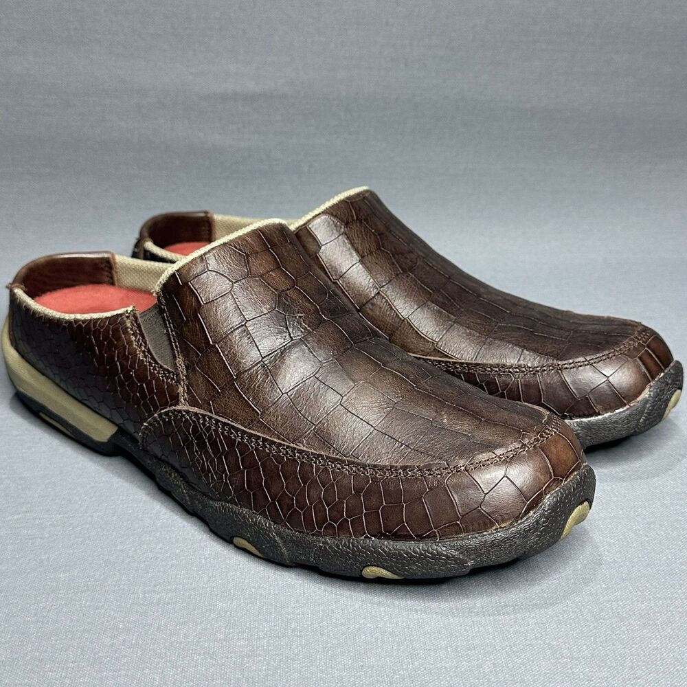 Twisted X Women's Brown Leather Gator Mules Size 9.5M Slip On Comfort Clogs